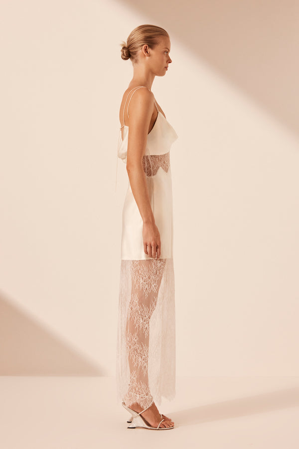 LA LUNE CUMULUS SILK LACE MAXI DRESS - IVORY_S