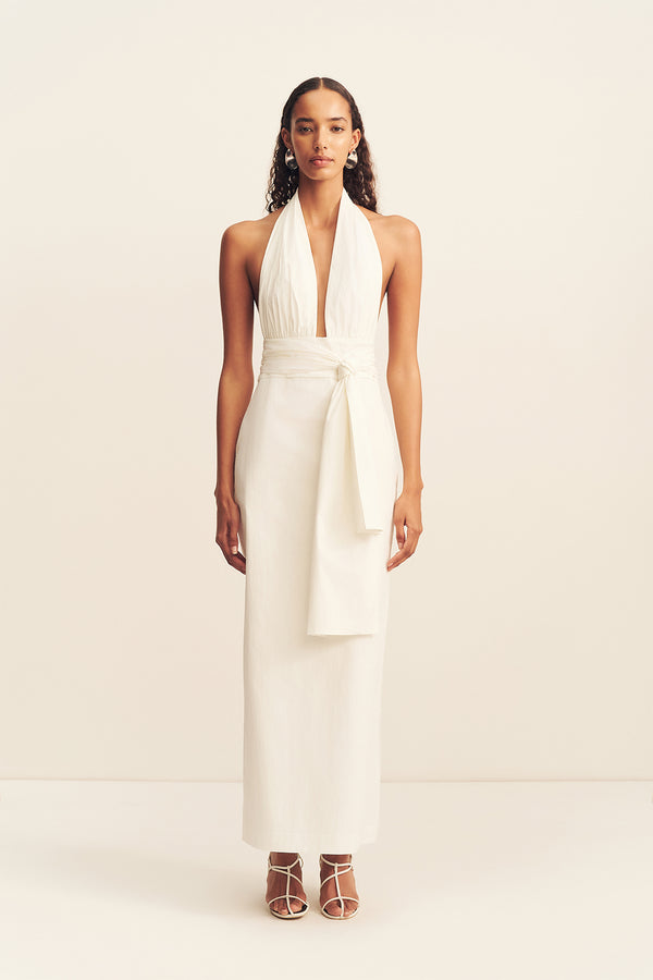 CAMPBELL HALTER PLUNGED MAXI DRESS - IVORY_F