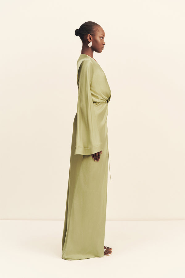 LA LUNE LONG SLEEVE WRAP MAXI DRESS - FERN
