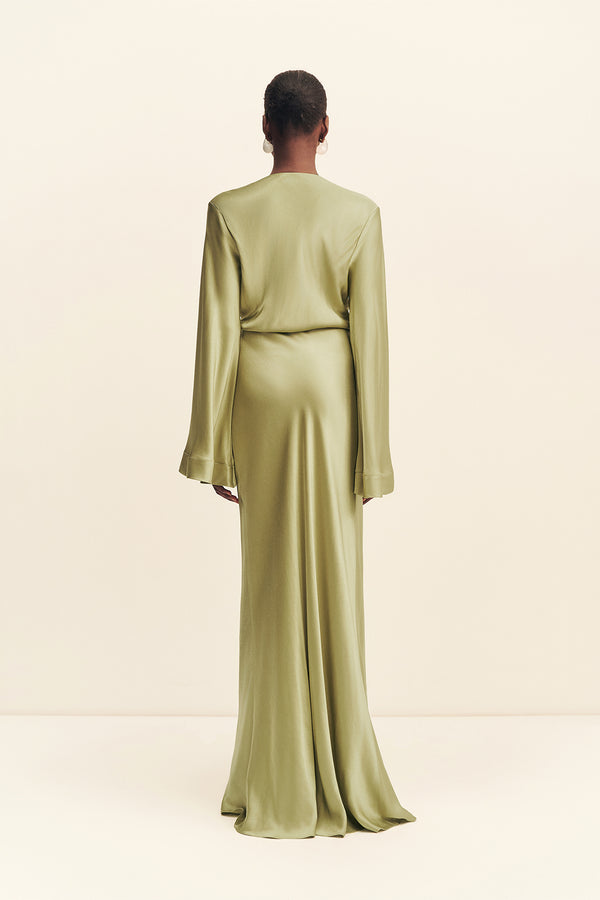 LA LUNE LONG SLEEVE WRAP MAXI DRESS - FERN