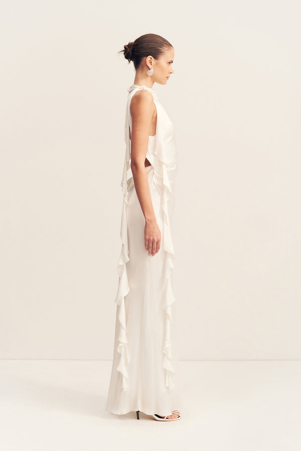 AGNES DRAPED RUFFLE MAXI DRESS - IVORY