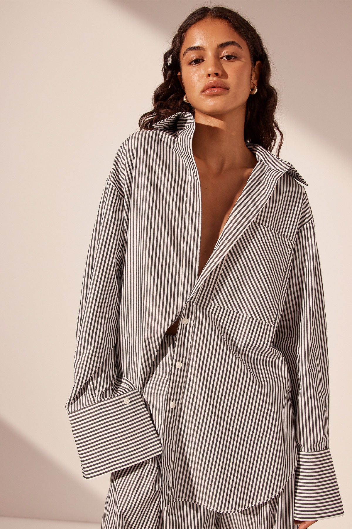JAYDE OVERSIZED SHIRT - DARK NAVY/IVORY_D