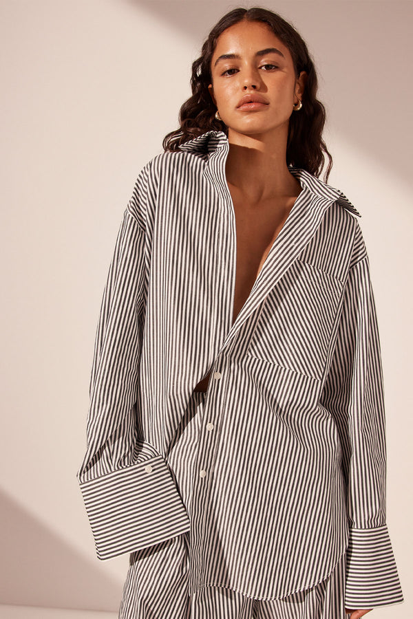 JAYDE OVERSIZED SHIRT - DARK NAVY/IVORY_D