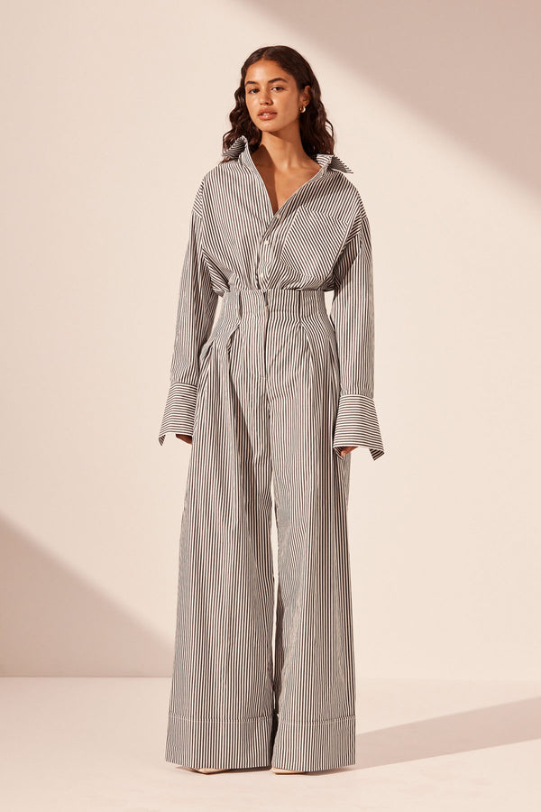 JAYDE HIGH WAISTED RELAXED PANT - DARK NAVY/IVORY_F