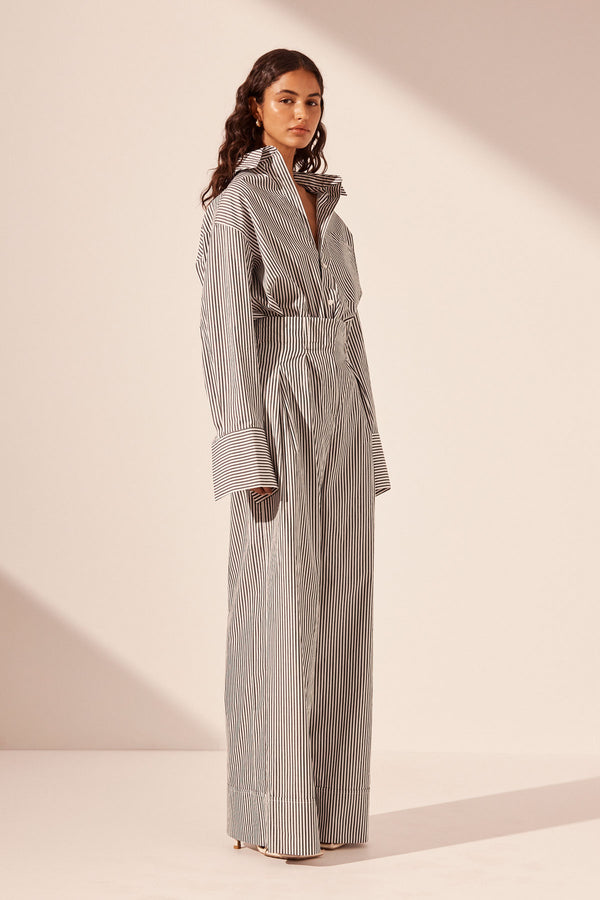 JAYDE HIGH WAISTED RELAXED PANT - DARK NAVY/IVORY_A