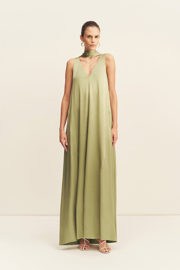 LA LUNE SCARF PANELLED MAXI DRESS - FERN_F
