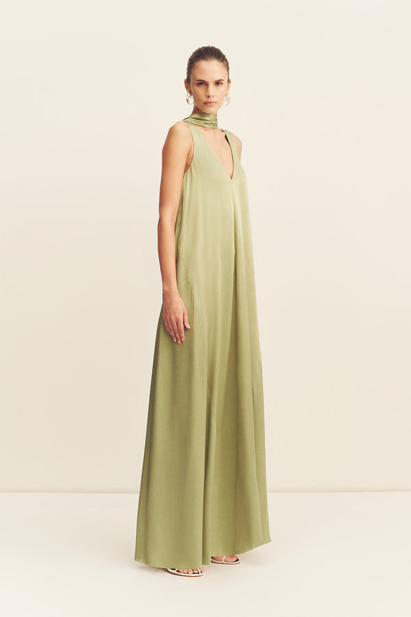 LA LUNE SCARF PANELLED MAXI DRESS - FERN