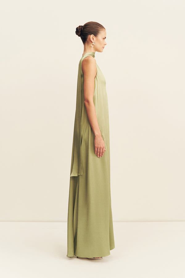 LA LUNE SCARF PANELLED MAXI DRESS - FERN