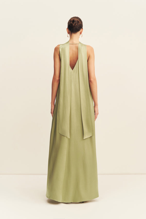 LA LUNE SCARF PANELLED MAXI DRESS - FERN