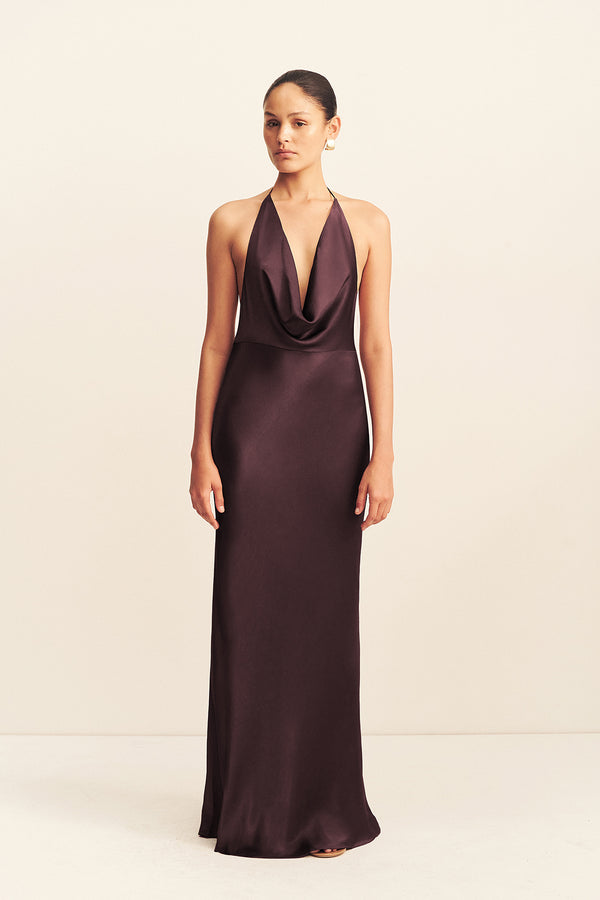 LA LUNE LOW COWL MAXI DRESS - ESPRESSO_F