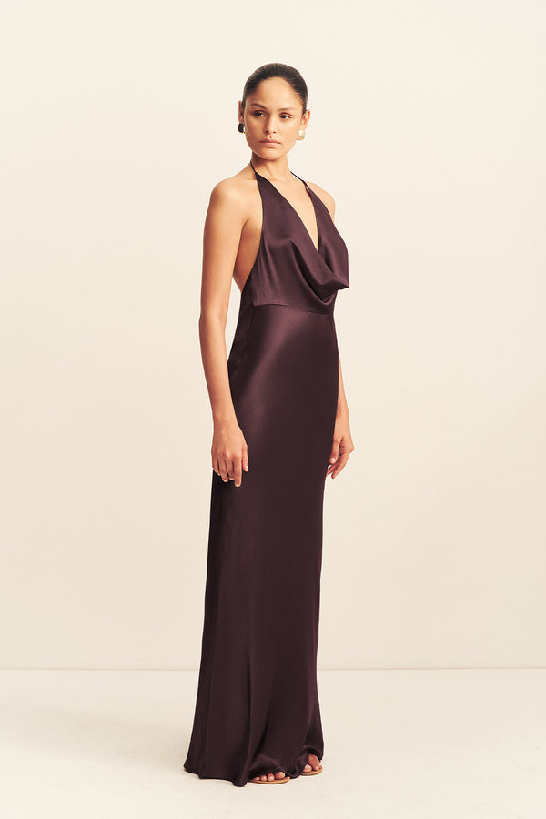 LA LUNE LOW COWL MAXI DRESS - ESPRESSO