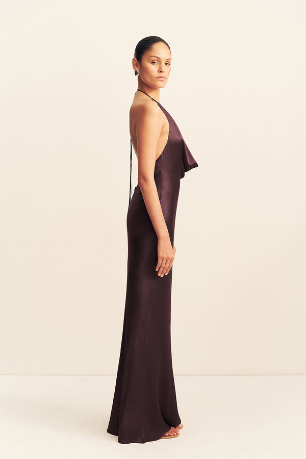LA LUNE LOW COWL MAXI DRESS - ESPRESSO