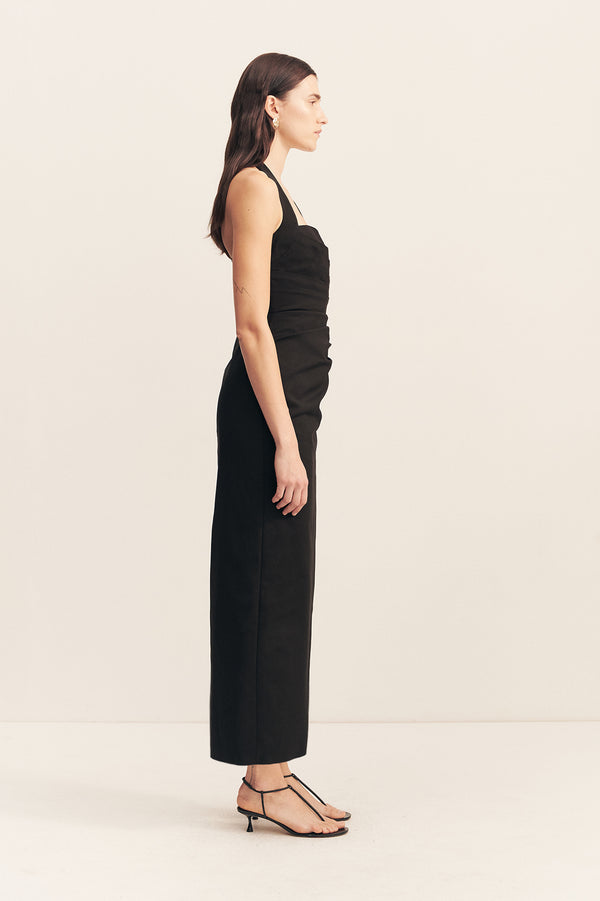 LANI DRAPED HALTER MAXI DRESS - BLACK