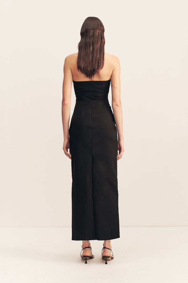 LANI DRAPED HALTER MAXI DRESS - BLACK