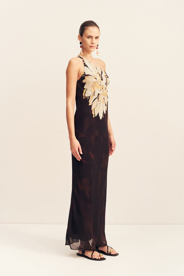 CAZADOR ONE SHOULDER COWL BACK MAXI DRESS
