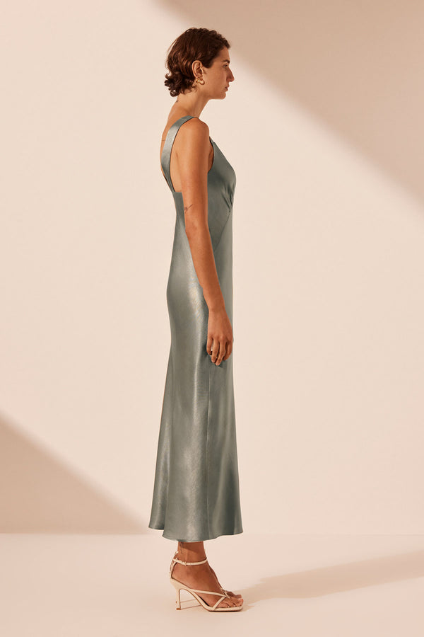 LA LUNE PLUNGED MIDI DRESS - SAGE_S