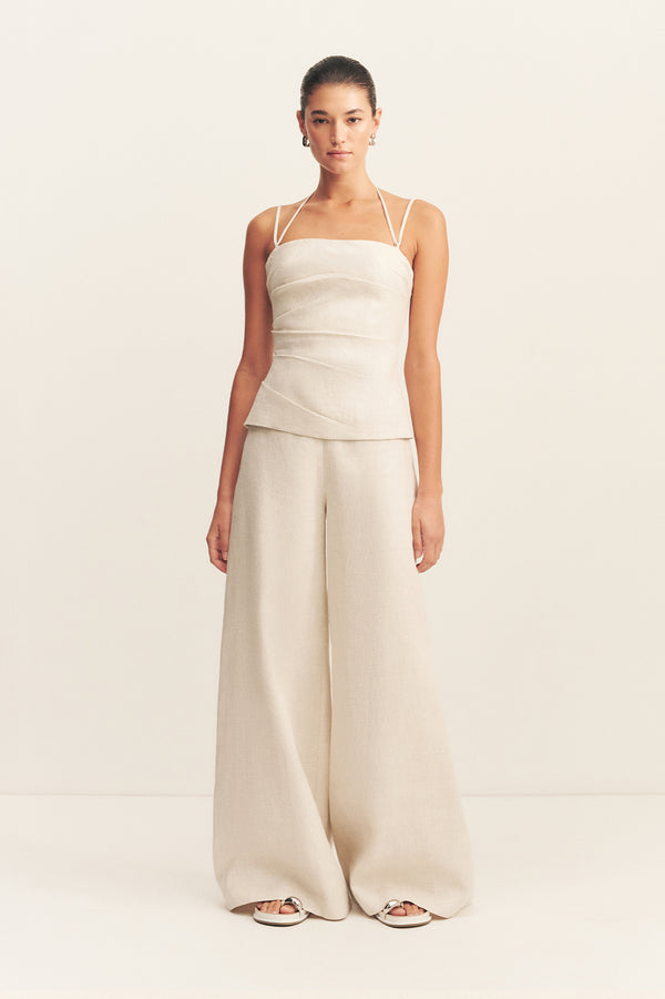 ELLIOT DOUBLE STRAP DRAPED TOP - PARCHMENT_F