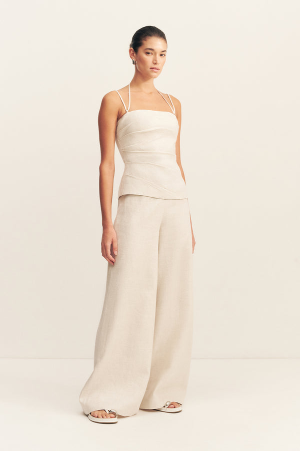 ELLIOT DOUBLE STRAP DRAPED TOP - PARCHMENT