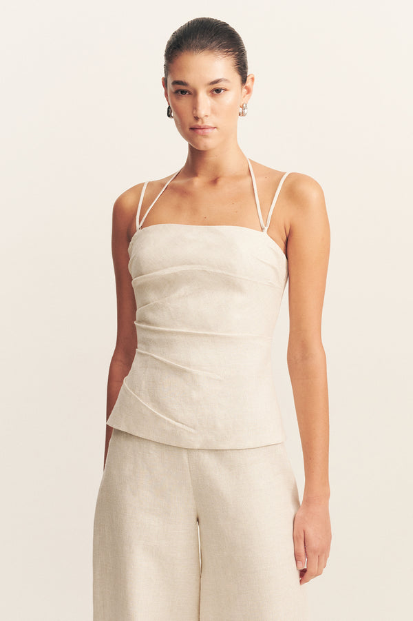 ELLIOT DOUBLE STRAP DRAPED TOP - PARCHMENT