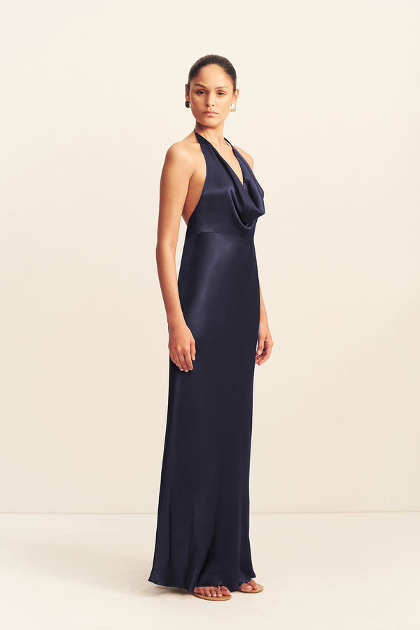 LA LUNE LOW COWL MAXI DRESS - MIDNIGHT