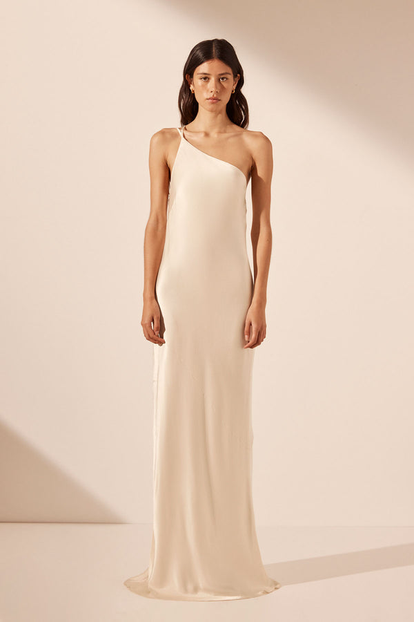 LA LUNE ONE SHOULDER COWL BACK MAXI DRESS - CREAM_F