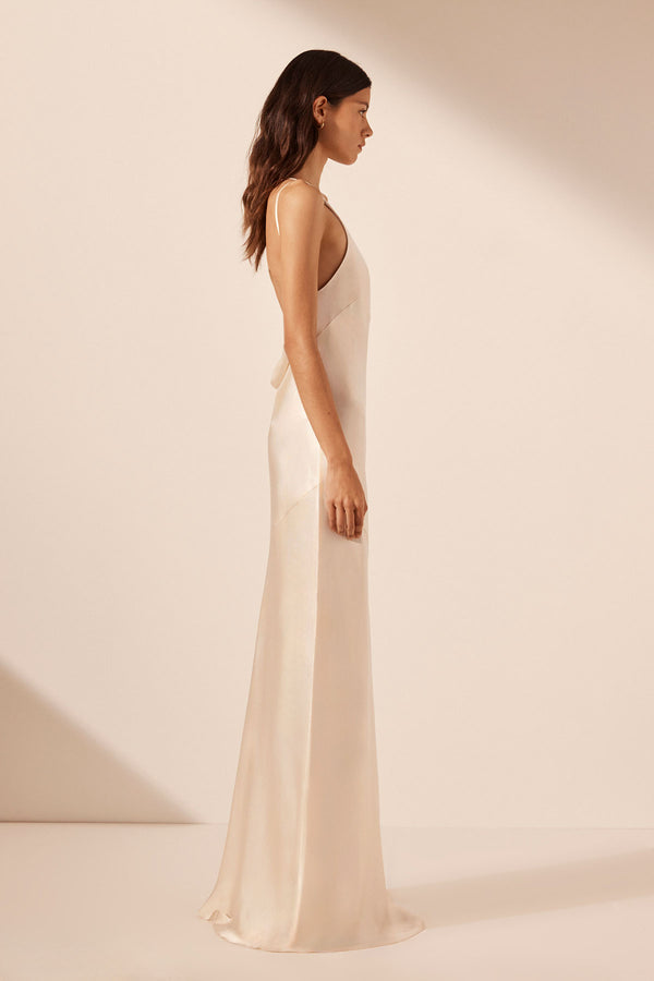 LA LUNE ONE SHOULDER COWL BACK MAXI DRESS - CREAM_S