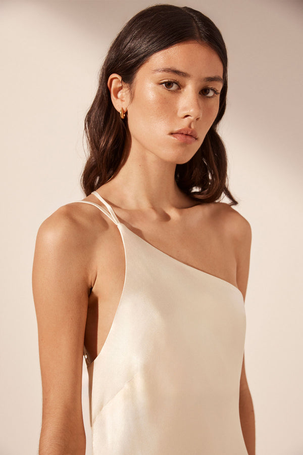 LA LUNE ONE SHOULDER COWL BACK MAXI DRESS - CREAM_D