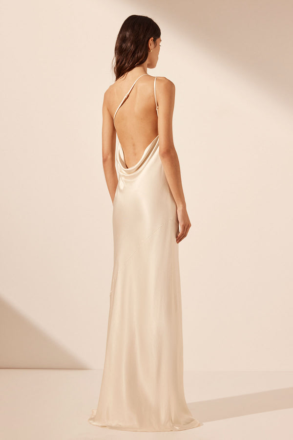 LA LUNE ONE SHOULDER COWL BACK MAXI DRESS - CREAM_B