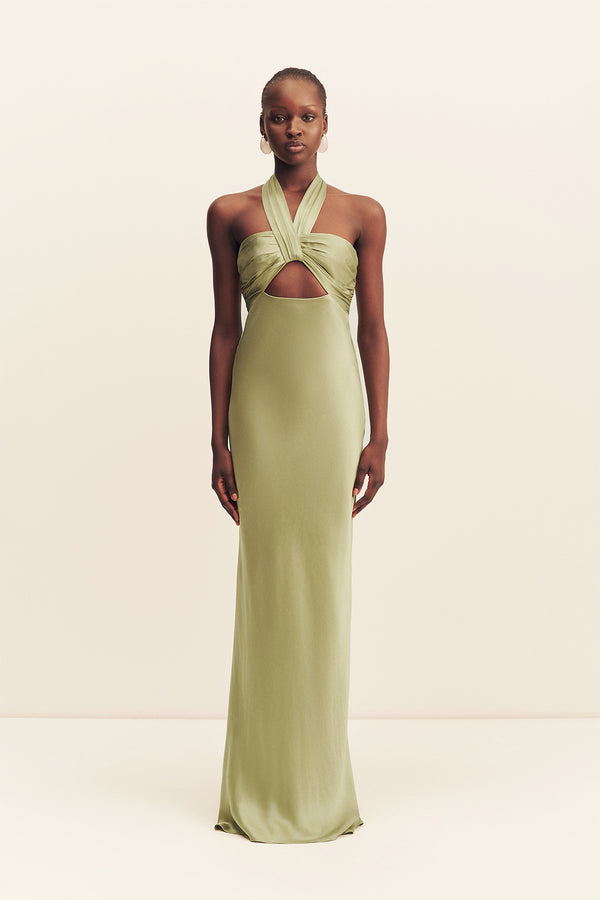 LA LUNE RUCHED HALTER MAXI DRESS - FERN_F