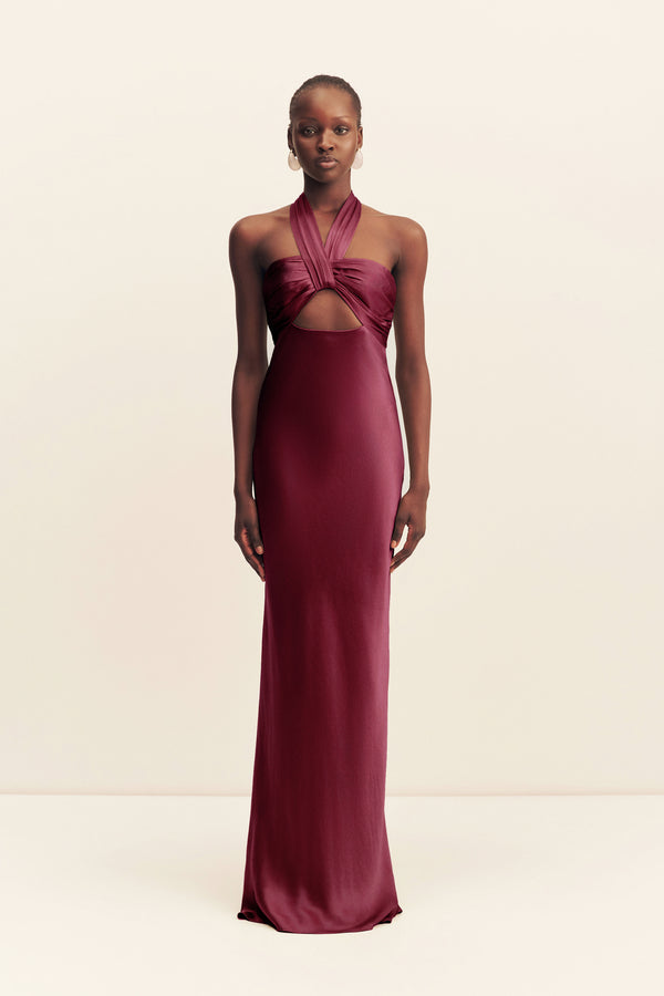 LA LUNE RUCHED HALTER MAXI DRESS - SHIRAZ