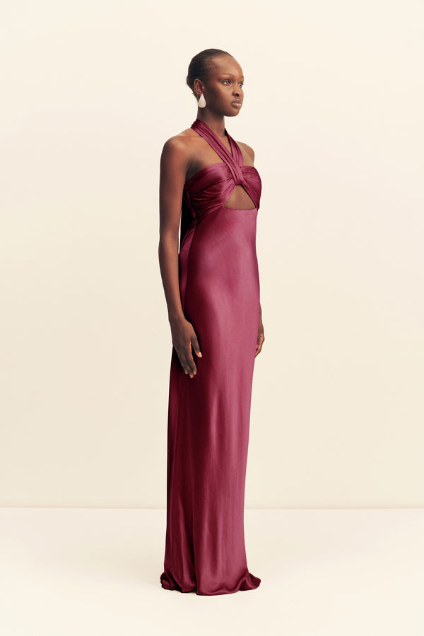 LA LUNE RUCHED HALTER MAXI DRESS - SHIRAZ