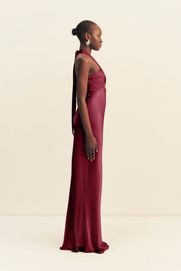 LA LUNE RUCHED HALTER MAXI DRESS - SHIRAZ