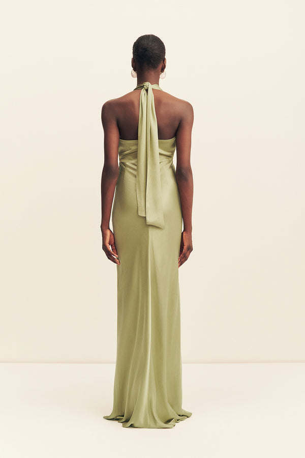 LA LUNE RUCHED HALTER MAXI DRESS - FERN