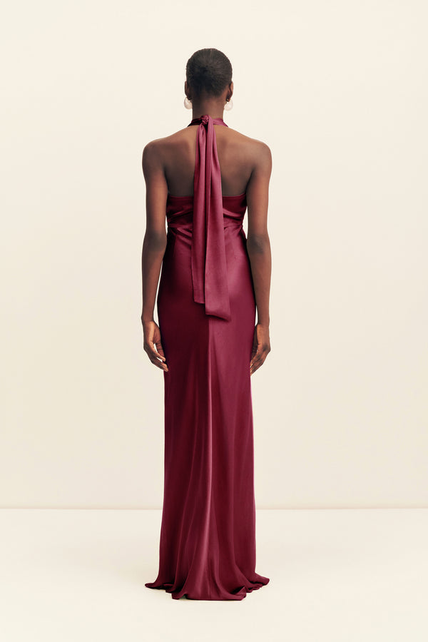 LA LUNE RUCHED HALTER MAXI DRESS - SHIRAZ