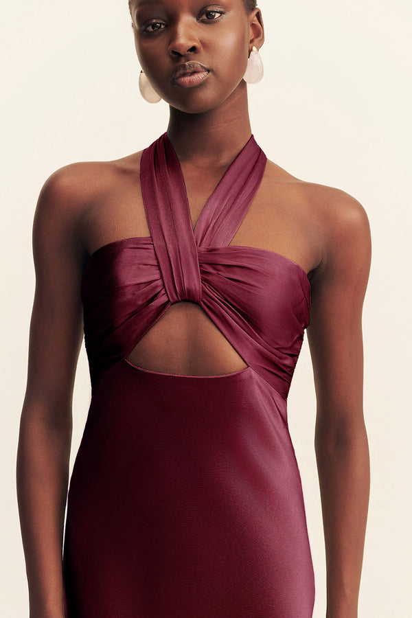 LA LUNE RUCHED HALTER MAXI DRESS - SHIRAZ