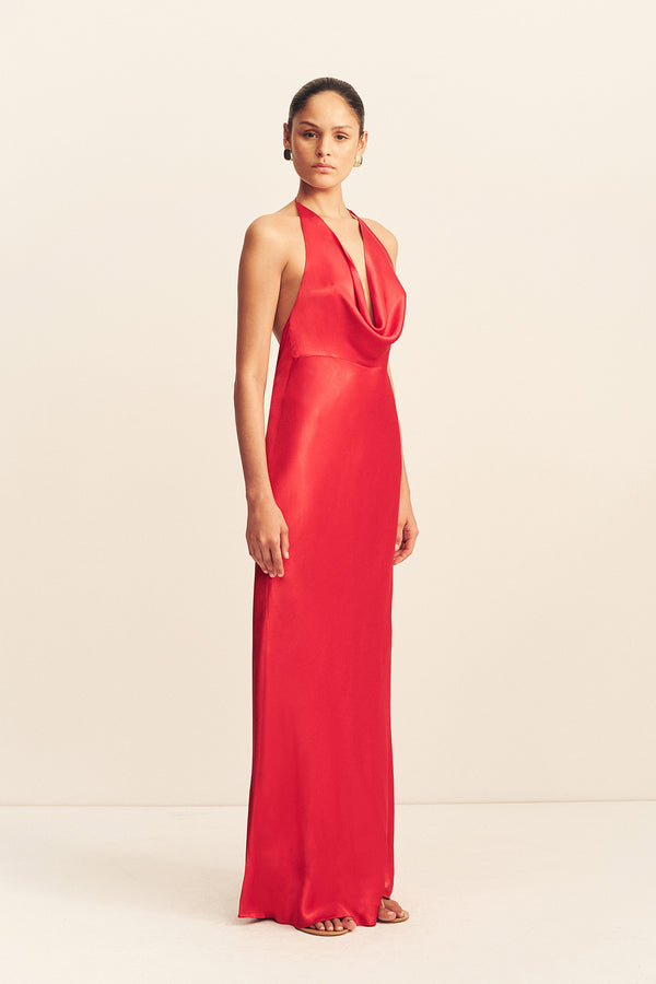 TATUM LOW COWL MAXI DRESS - GRENADINE