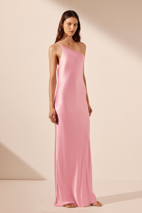 LA LUNE ONE SHOULDER COWL BACK MAXI DRESS - PEONY_A