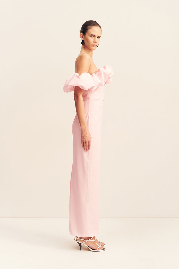 CAMPBELL OFF SHOULDER BUBBLE MAXI DRESS - BALLERINA