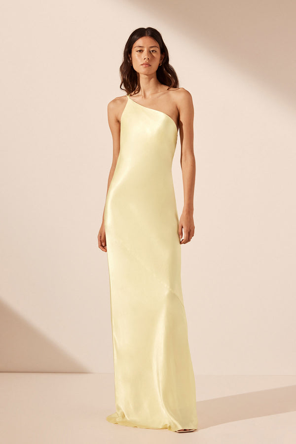 LA LUNE ONE SHOULDER COWL BACK MAXI DRESS - LEMON_F