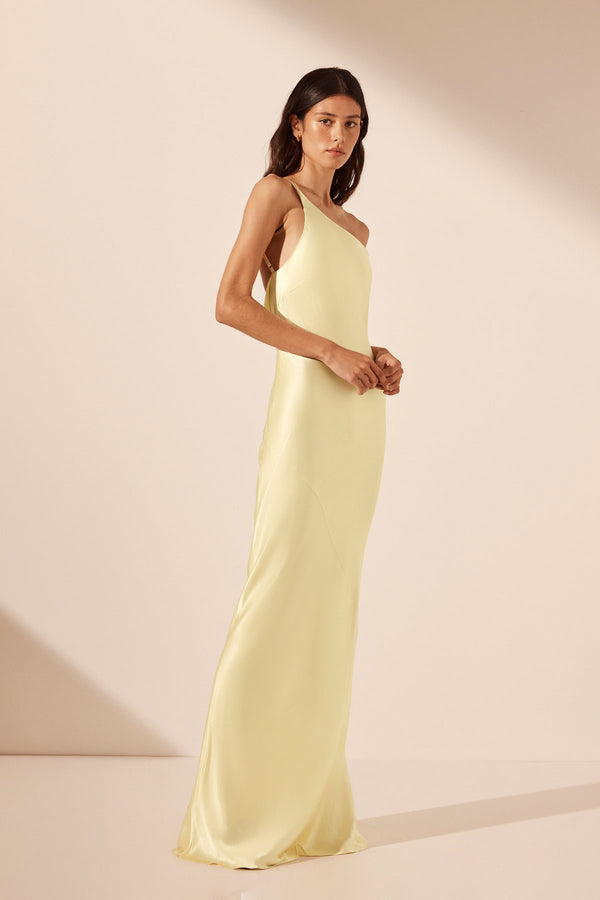 LA LUNE ONE SHOULDER COWL BACK MAXI DRESS - LEMON_A