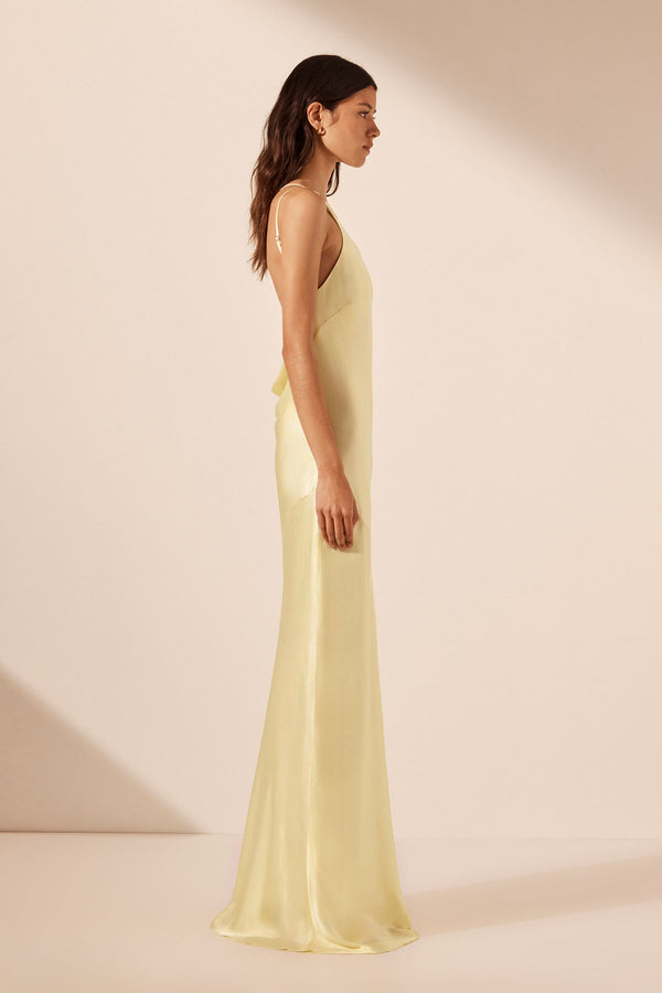 LA LUNE ONE SHOULDER COWL BACK MAXI DRESS - LEMON_S