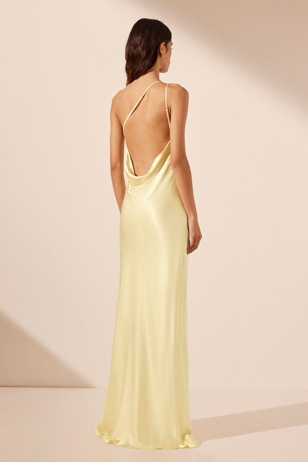 LA LUNE ONE SHOULDER COWL BACK MAXI DRESS - LEMON_B