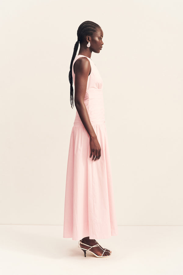 CAMPBELL PLUNGED GATHERED MAXI DRESS - BALLERINA