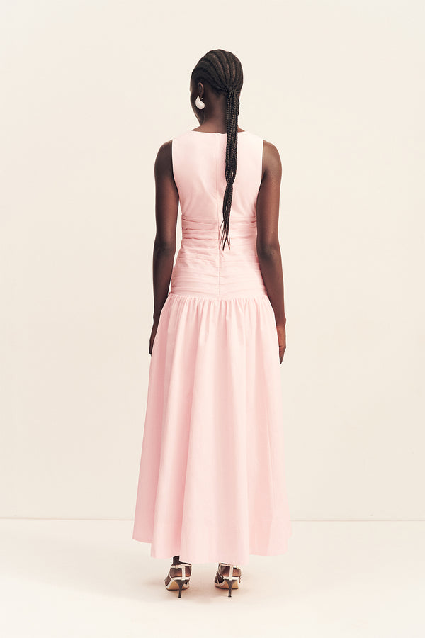 CAMPBELL PLUNGED GATHERED MAXI DRESS - BALLERINA