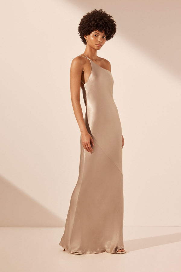 LA LUNE ONE SHOULDER COWL BACK MAXI DRESS - GOLD_A