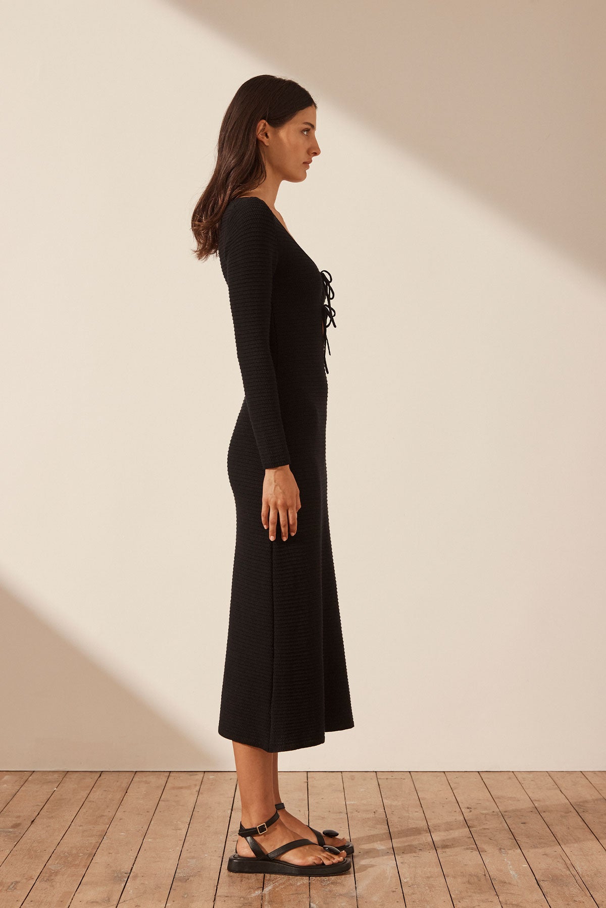 Gianna Contrast Mesh Long Sleeve Midi Dress – ASTR The Label