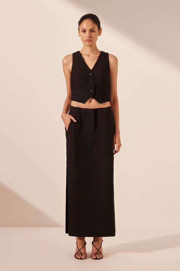 IRENA SIDE SPLIT MAXI SKIRT - BLACK_F