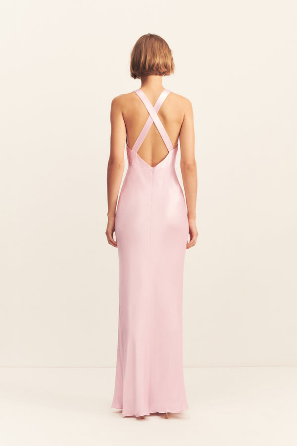 LA LUNE PLUNGED CROSS BACK MAXI DRESS - BLOSSOM