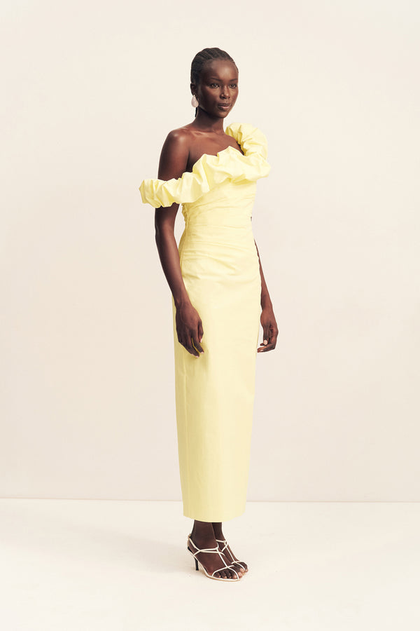 CAMPBELL RUFFLE DRAPED MAXI DRESS - LEMONADE