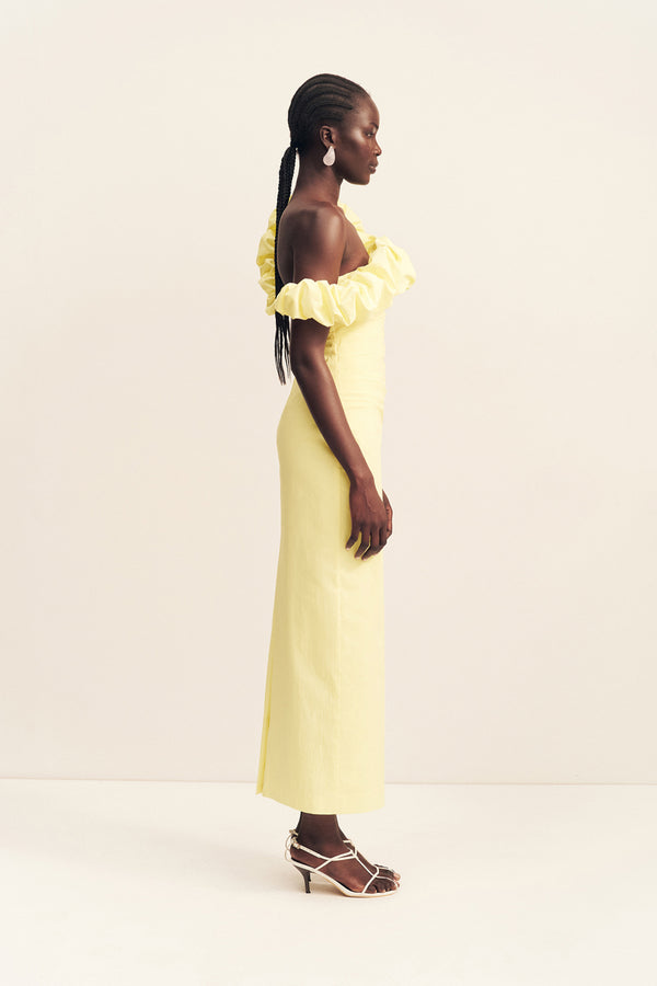 CAMPBELL RUFFLE DRAPED MAXI DRESS - LEMONADE